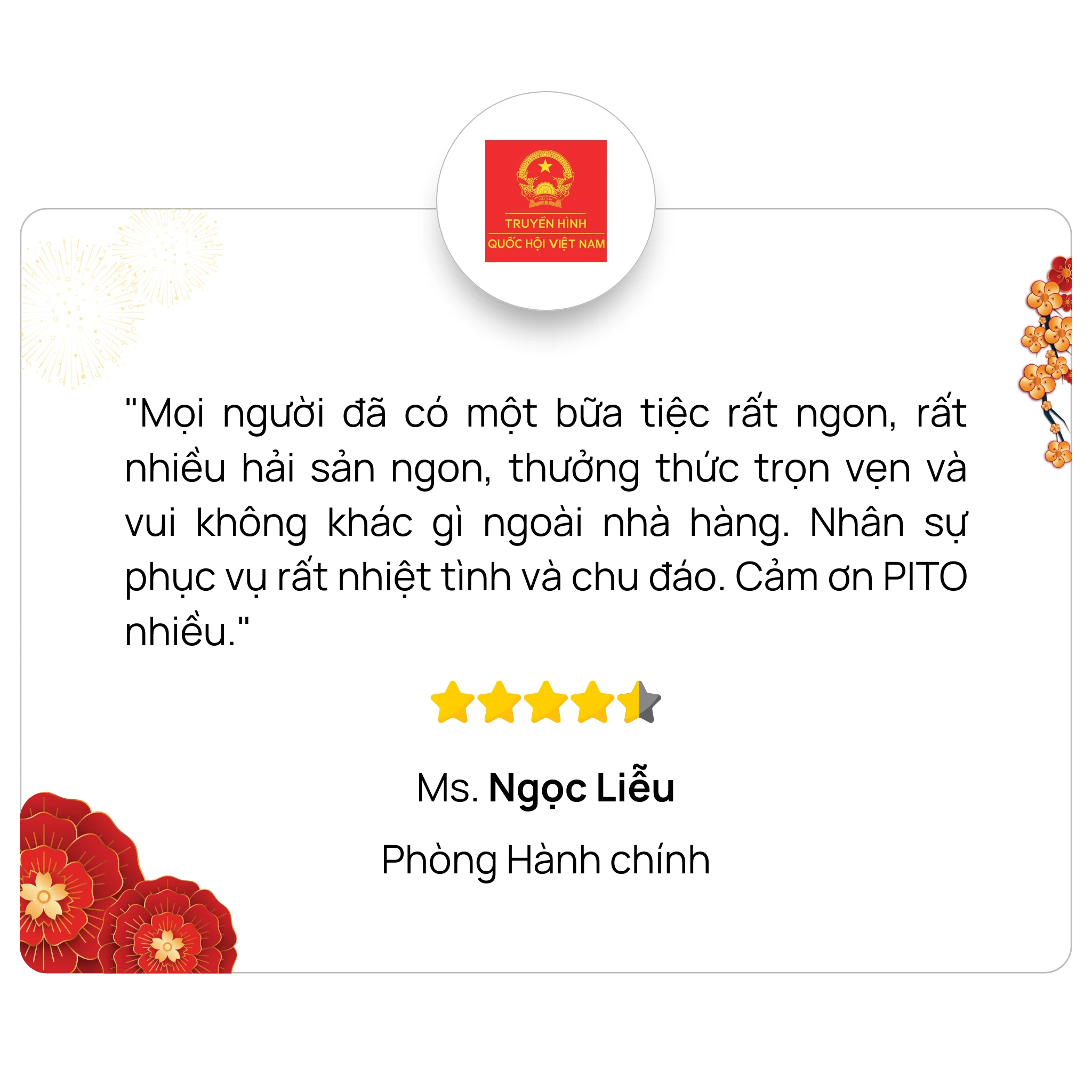 Khách hàng nói gì về tiệc của PITO - Truyền hình quốc hội Việt Nam