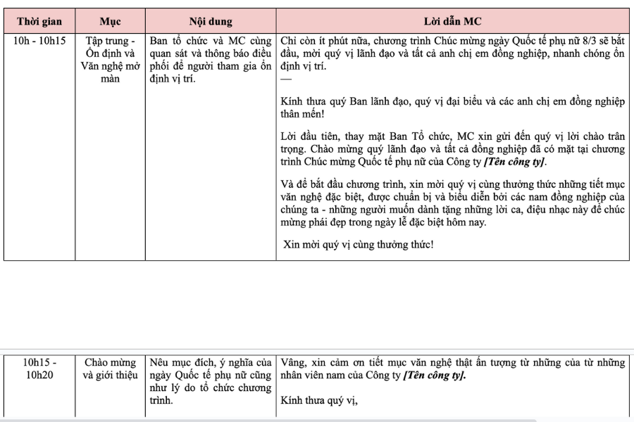 Kịch bản chương trình 8/3: dành cho Công đoàn